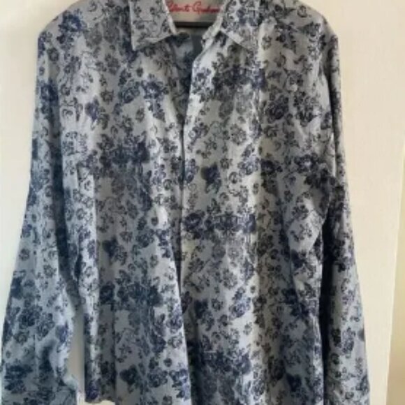 Robert Graham Men’s Floral Dragon Silver Embroidered Flip Cuff XL Button Front - Picture 1 of 5